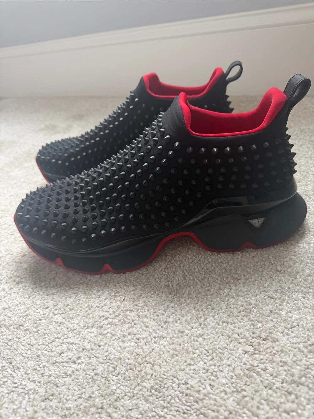 Black and Red Studded Slip-On Men’s Shoes